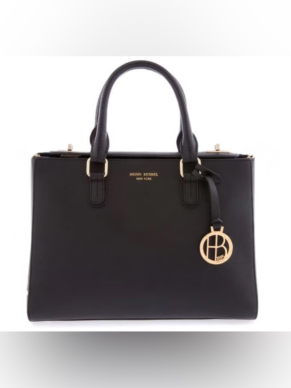 Henri Bendel West 57th Turnlock Satchel Black Saffiano Leather Crossbody Bag